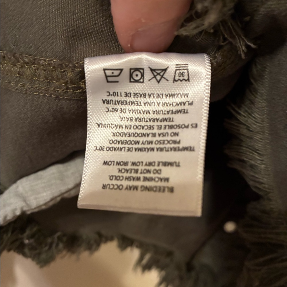 Hidden Cropped Denim Jacket Frayed Hem Olive Army Green Military EUC Small - Picture 9 of 10